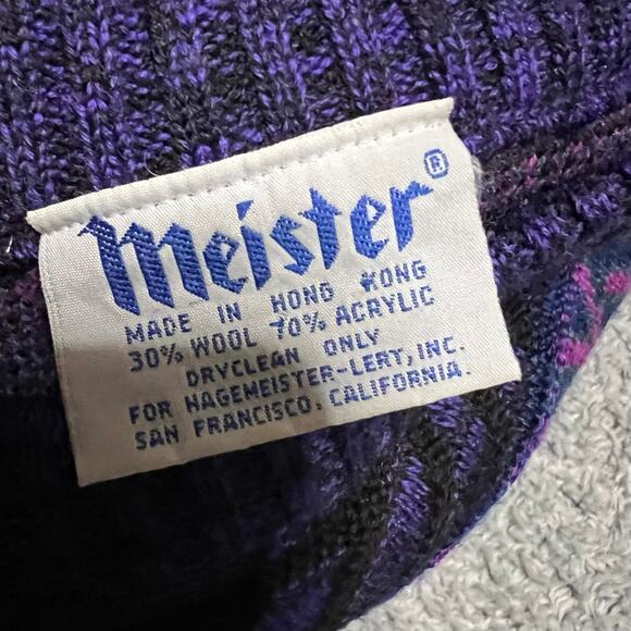 Vintage 80s Meister Sweater Blue / Pink Womens Small Ski Geometric Wool Blend - Picture 6 of 7